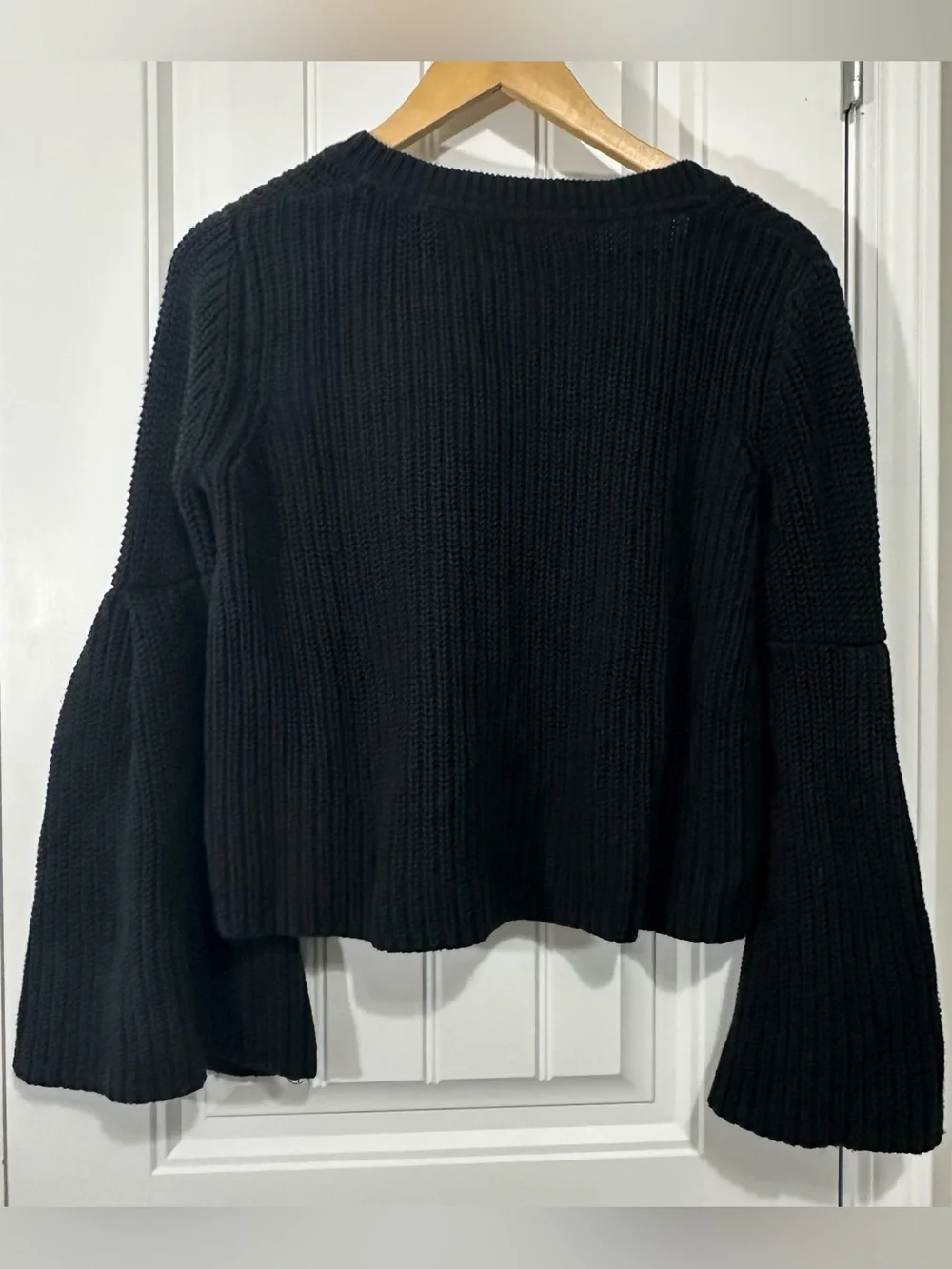 Free People Black Ribbed V-Neck Sweater
